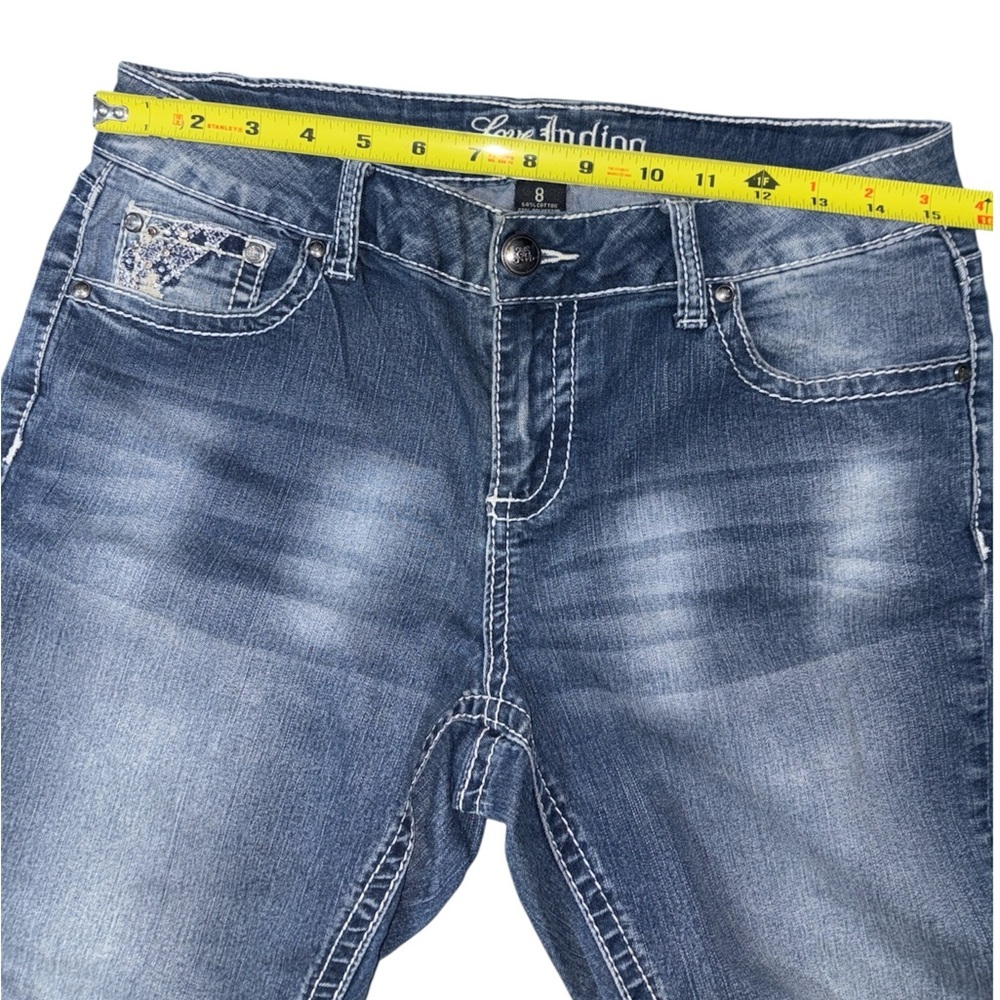 Love Indigo Premium Y2K Mid Rise Embellished Blue Capris Jeans Women’s Size 8 - Picture 3 of 10